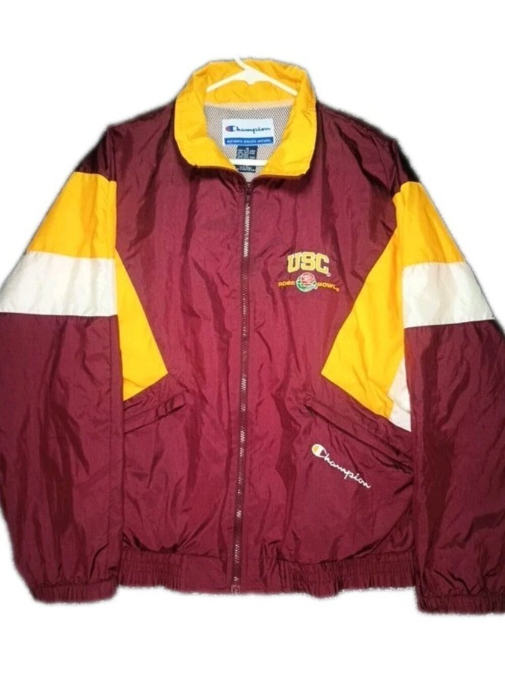 Vtg Champion USC Trojans Rose Bowl Windbreaker Jacket Women's M Cardinal Gold 90